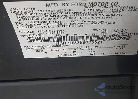 2019 Ford Taurus Limited из США, поврежденный, VIN 1FAHP2F83KG115621